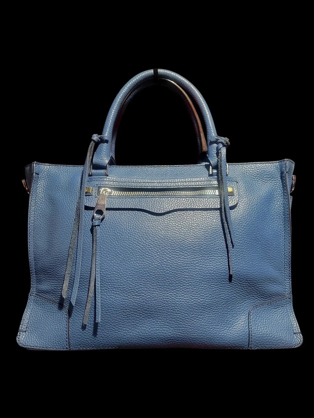 Rebecca Minkoff Blue Pebbled Zip Satchel Top Handle Silver HW No Long Strap